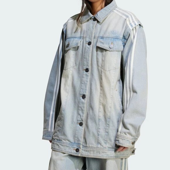 Adidas Women's Adilenium Season 3 Two-In-One Oversized Denim Shirt Jacket JX9209 - Picture 1 of 4